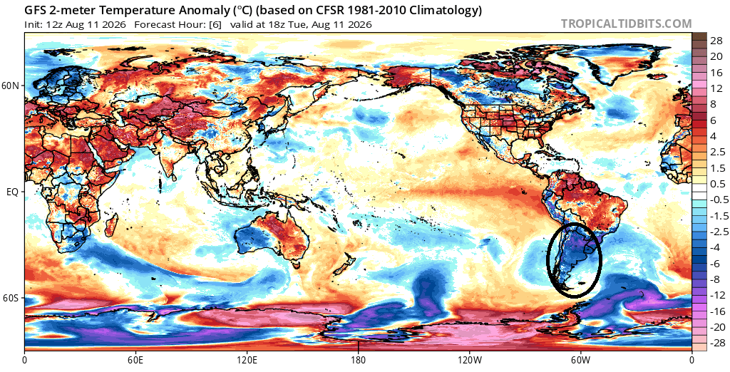 Tiempo_AMBA's tweet photo. ¿Adivinen donde esta en estos días la mayor anomalía de temperatura negativa?, si, en Argentina, y es algo que se viene repitiendo en estos meses, gran responsable la ausencia del Sol que no permite subir las máximas https://t.co/i969Wd5vq4