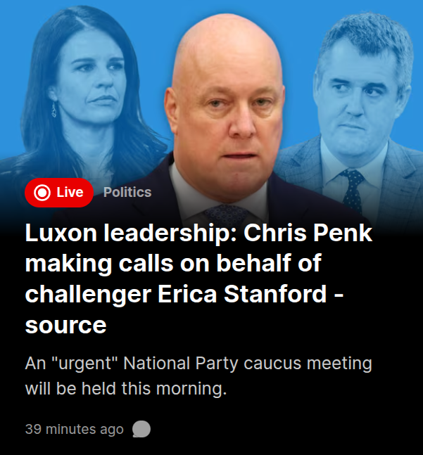 VoteSovereign's tweet photo. Surely @ChrisPenknz knows he's advocating for nothing more than a Luxon gender swap? Stanford is Luxon's his right hand.

Mass immigration policies and social media censorship bills don't write themselves. https://t.co/yxCWqWi4Di