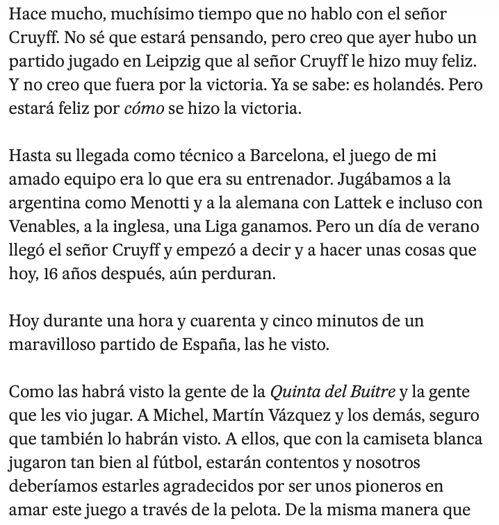 asierhuebra's tweet photo. Recientemente he visualizado varios partidos del Mundial del 2006, entre ellos los de la España de Luis Aragonés, acompañadas por una lectura activa de los artículos que escribía Guardiola en El País. Una maravilla. Esto escribía del debut de aquel equipo:
https://t.co/cMvVgVZCRK https://t.co/fQsqUGmS4U