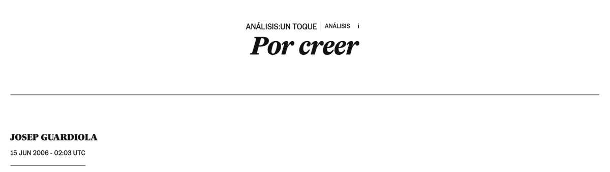 asierhuebra's tweet photo. Recientemente he visualizado varios partidos del Mundial del 2006, entre ellos los de la España de Luis Aragonés, acompañadas por una lectura activa de los artículos que escribía Guardiola en El País. Una maravilla. Esto escribía del debut de aquel equipo:
https://t.co/cMvVgVZCRK https://t.co/fQsqUGmS4U