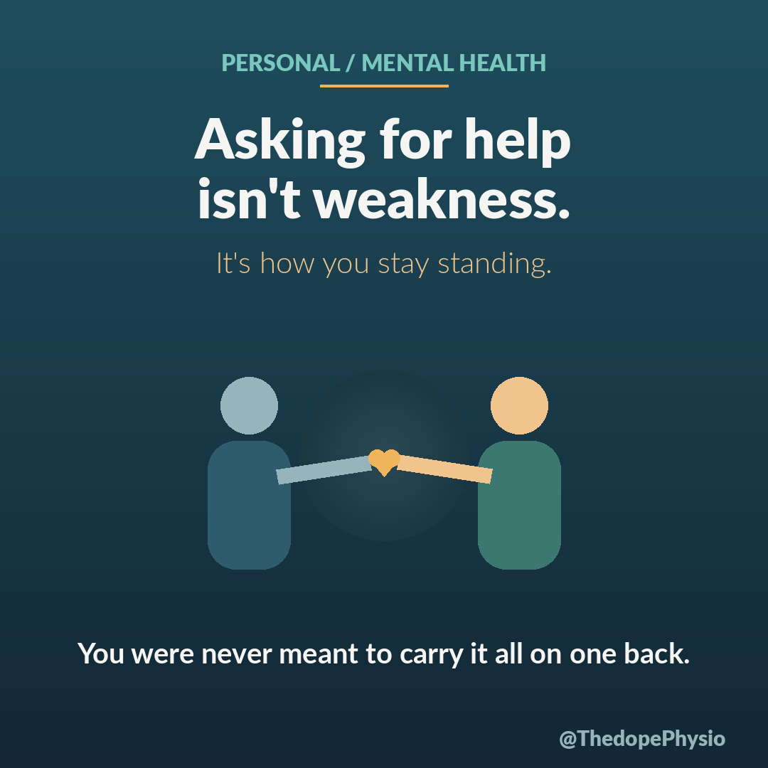 ThedopePhysio's tweet photo. We treat asking for help like it's a confession. Like admitting you couldn't carry it alone means you were never strong to begin with.

So we hold it in. We say "I'm fine" with a straight face while everything inside is quietly buckling. We call it being strong. It isn't. It's just being alone with something heavy.

Here's what I've learned watching people heal, bodies and minds both: nobody recovers by pretending. The strongest people I know are not the ones who never fall. They're the ones who look someone in the eye and say, "I'm not okay. Can you help me?"

That sentence is not weakness. It takes more courage than any silence.

And think about it honestly, when a friend finally opens up to you, do you think less of them? Or do you move closer? Exactly. So why do you assume the world will do to you what you'd never do to them?

You were never meant to carry your whole life on one back. Reaching out isn't giving up. It's how you stay standing.

Ask. Someone is waiting for you to.

#mentalhealth #Nigeria #helpingothers