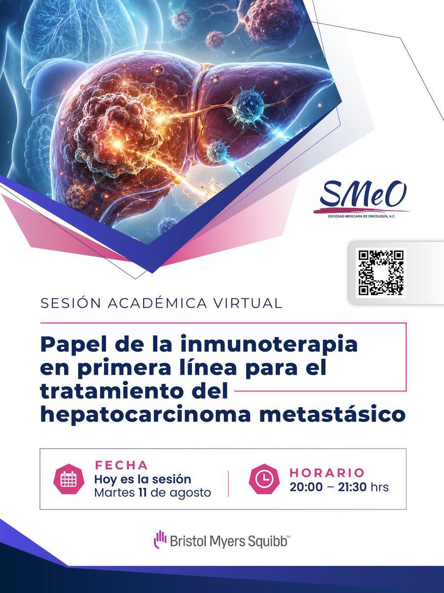 SMEOMX's tweet photo. ⏰ Comenzamos en una hora.
Únete a la sesión académica virtual SMeO sobre inmunoterapia en primera línea para el hepatocarcinoma metastásico.
🕗 20:00 hrs
🔗 https://t.co/knyCQq3nYe
#SMeO #Hepatocarcinoma https://t.co/AswdHG5UMt