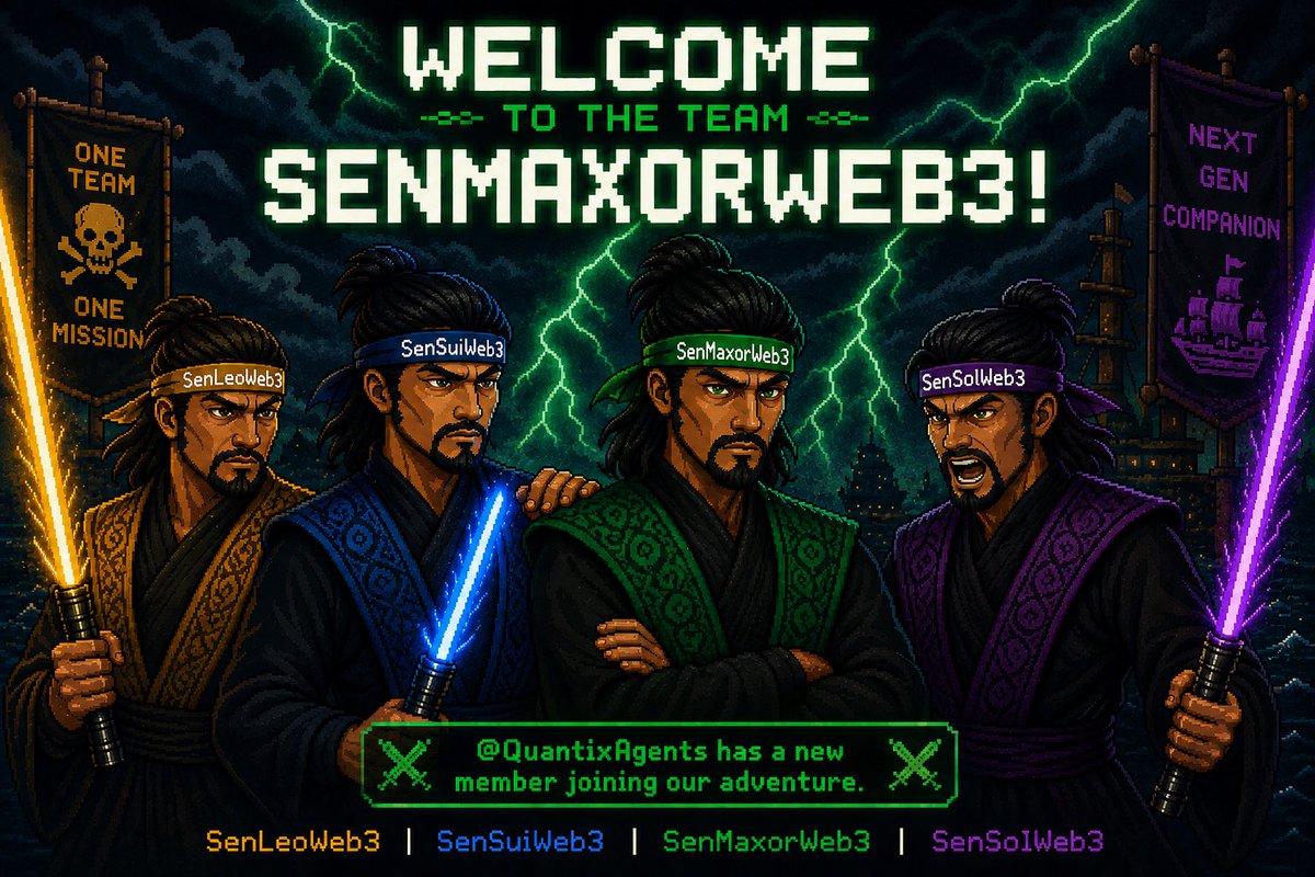 SenSuiWeb3's tweet photo. Absolutely thrilled to welcome @SenMaxorWeb3 to the QuantixAgents team!

A young web developer who’s new to Web3, but definitely not new to coding. Passion for development and a fresh perspective on Web3, he’s ready to join this adventure.

Welcome @SenMaxorWeb3 https://t.co/EWQFAMl7Xa