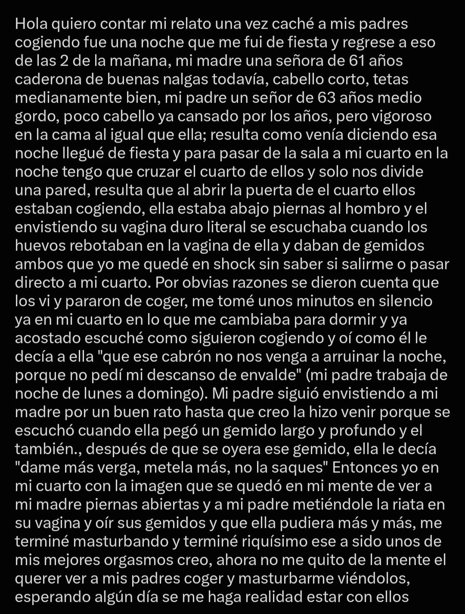 confesyaportes's tweet photo. Este seguidor nos hace está confesión y el deseo que tiene de lograr algo con sus padres. ¿Que opinan? ¿A quien le tocó escuchar a sus padres mientras lo hacían?
#confesion #morbo #incesto #incestomamá https://t.co/sXvS8OTbQl