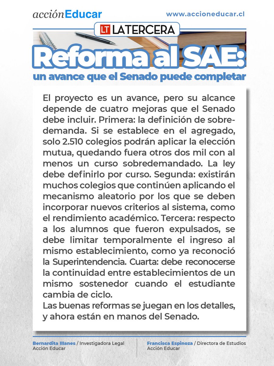 AccionEducar's tweet photo. En 2025, el 60,1% de los estudiantes asignados a un colegio sobredemandado obtuvo su cupo por sorteo.

La Cámara aprobó el proyecto que modifica el SAE. Ahora el Senado debe completarlo con cuatro mejoras concretas. Las buenas reformas se juegan en los detalles. https://t.co/Bf2T3aqM9P