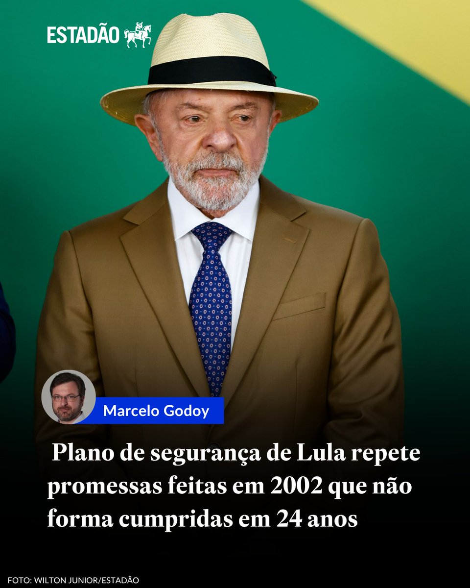 Estadao's tweet photo. OPINIÃO | Marcelo Godoy: "Plano de segurança de Lula repete promessas feitas em 2002 que não foram cumpridas em 24 anos"; leia a coluna completa > https://t.co/kHBQyzNq1G https://t.co/rt1UfvL3wj