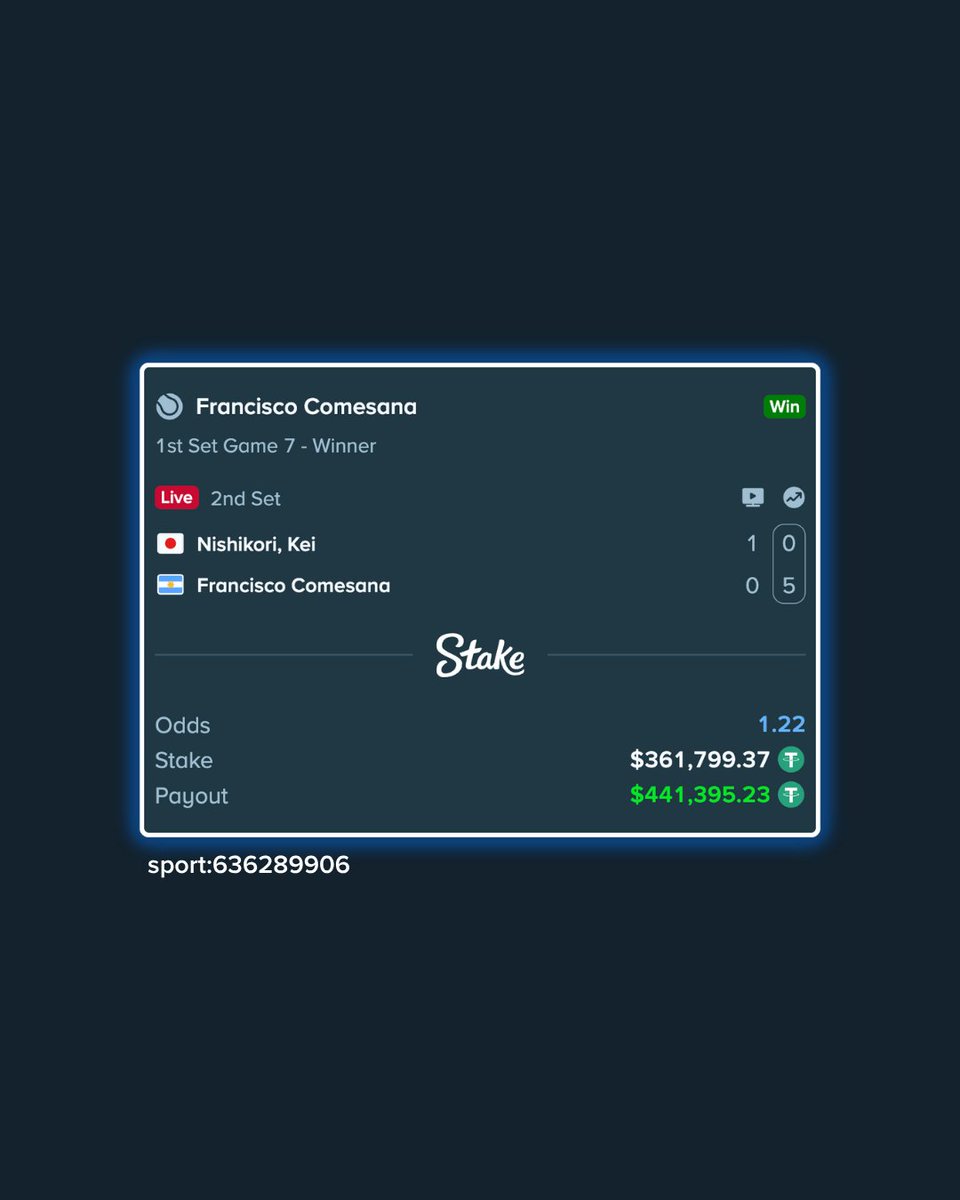 Stake's tweet photo. Francisco Comesana came through, delivering someone a $441,395.23 payday on Stake 💰 https://t.co/zJNvMtm6qP