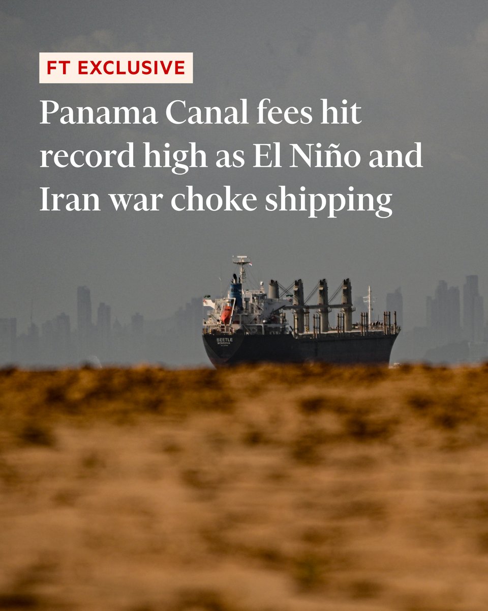 FT's tweet photo. Prices for the busiest shipping lanes in the Panama Canal are rising, with a transit slot averaging about $1.1mn so far this month, more than 16 times the average price for the same period last year. https://t.co/ryx7qiDppn? https://t.co/bRI62bieh5
