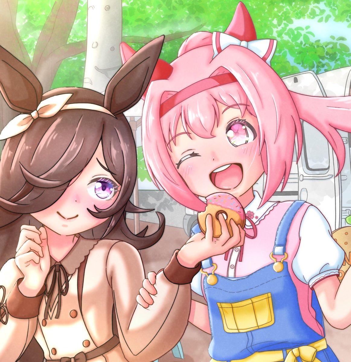 NishimaruKakeru's tweet photo. ウラライスでおさんぽ！🌸🍚

ウララちゃんのおねだりでライスちゃんのドーナツのおすそ分け☺️ https://t.co/WN16d7PyPC