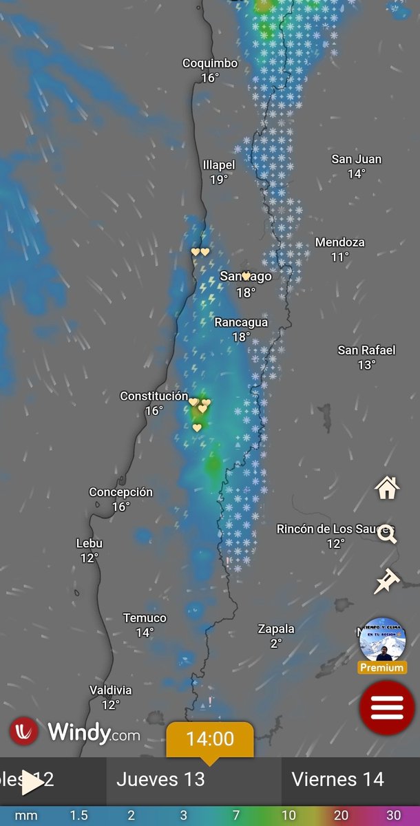 EdoWeatherman's tweet photo. La zona central y sur no se quedan atrás.

Desde este jueves se esperan precipitaciones de intensidad variable en toda la zona central y en regiones del sur, hasta Los Lagos. 
Las precipitaciones seguirán, a ratos con pulsos fuertes de lluvia y otros con pausas, hasta el sábado.

Este jueves altas probabilidades de tormentas eléctricas y granizos en la zona central. Pueden repetirse el viernes y sábado.

Montos variables entre 20-40 mm en promedio, aunque algunos sectores interiores pueden superar los 50-60 mm