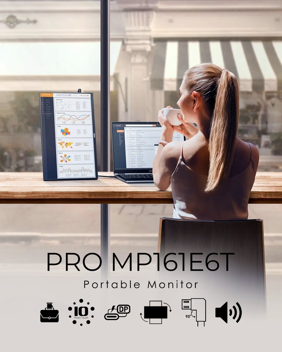 msitweets's tweet photo. Elevate your workflow anywhere with the MSI PRO MP161E6T🚀

👆 10-Point Touch Screen: Intuitive &amp; responsive control
🔌 One Type-C Cable: Power &amp; display, clutter-free
🪶 Ultra-Lightweight: Only 0.89 kg, built for mobility

https://t.co/4ffMHovGt8

#PortableMonitor #Touchscreen https://t.co/HWGii65BbB