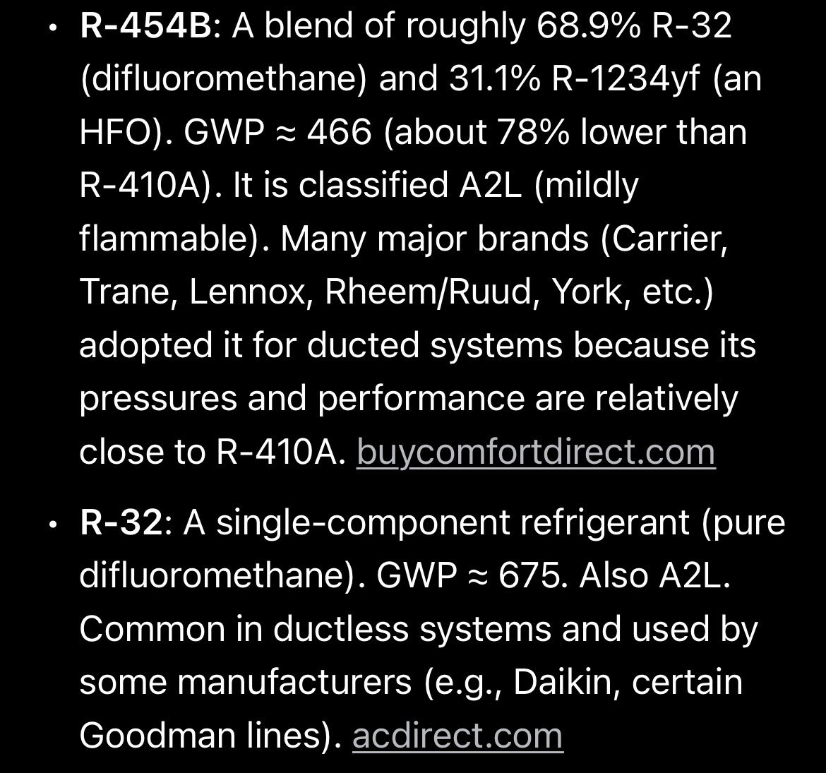 NEThingButThat's tweet photo. @TB1Kinobe Fun Fact/PSA: They are now going away from the non-flammable R410A refrigerant, and going with a more combustible option in R-454B or R-32. I guess the palisades weren’t bad enough. https://t.co/slHjZvtrqj