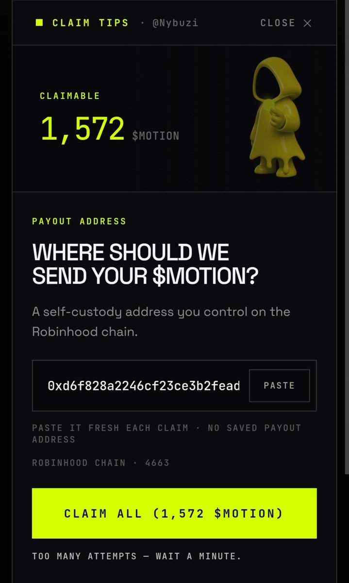 Nybuzi's tweet photo. Hey @tipmotion and @motiontip currently claim Problem..

I am trying 1 hour but still Busy and many time attempts problem.please sloved website

$MOTION $cashtags https://t.co/TWjYrkXIE0