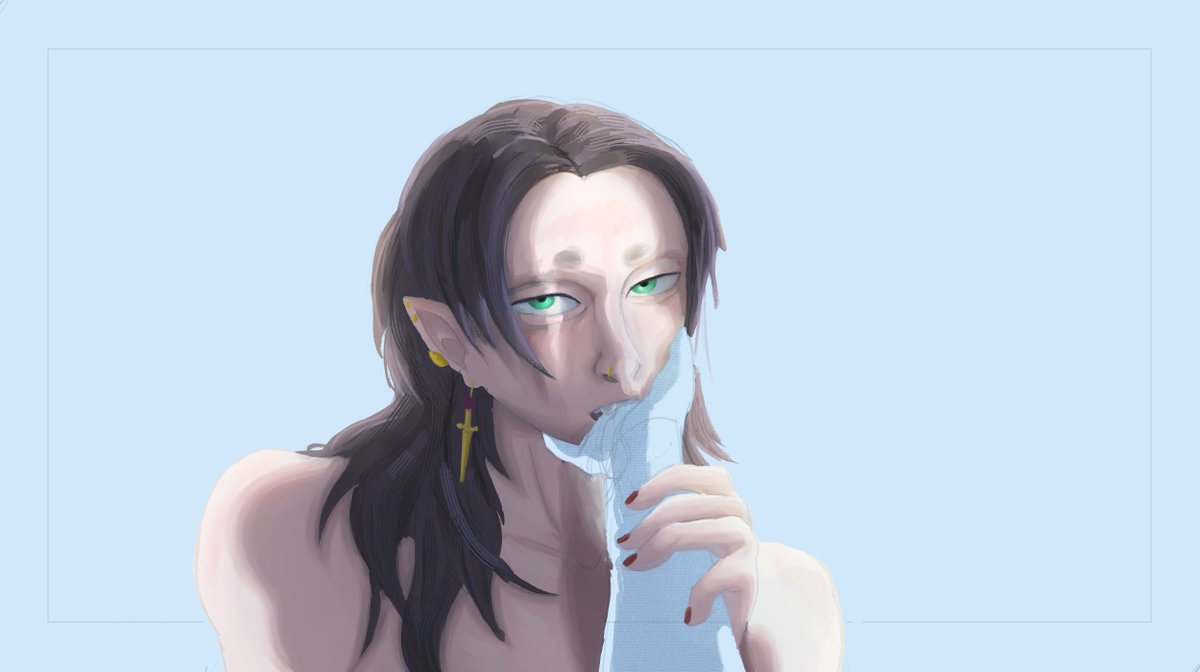 PrismaticCoffin's tweet photo. Probs wont finish it, but trying more painterly look. And started with vampires and yearning of course. Yall should expect nothing less from me. 

#digitalart #digitalillustration #characterdesign #oc #digitalpainting #vampireoc #vampireaesthetic https://t.co/VTBezUTqUZ