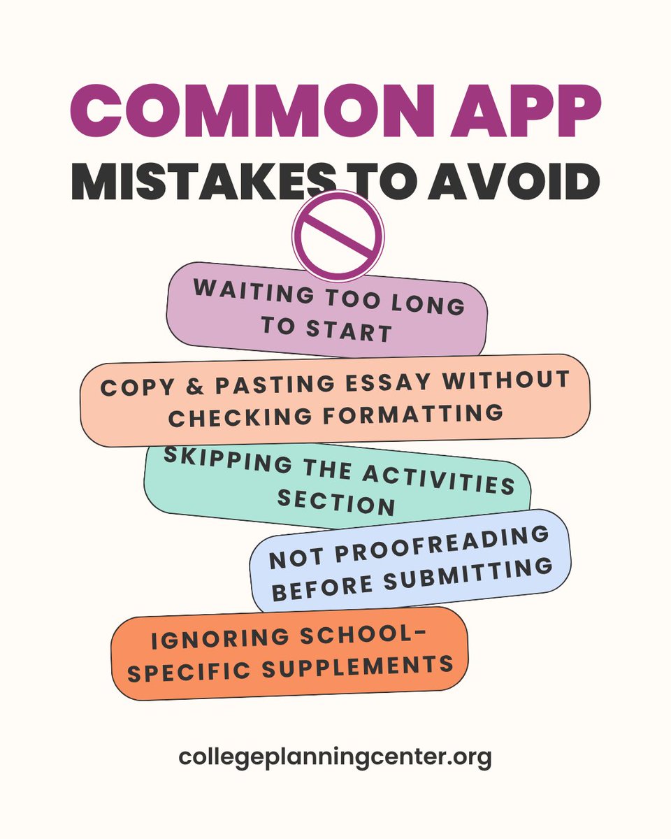CPCRI's tweet photo. Starting your Common App? Read this first 👇

The good news? All of these are 100% avoidable.
Starting early gives you time to:
✔️ review your work
✔️ catch mistakes
✔️ actually feel confident hitting submit

Take your time, double check everything, and don’t rush the process. https://t.co/ldcZB4fUoL