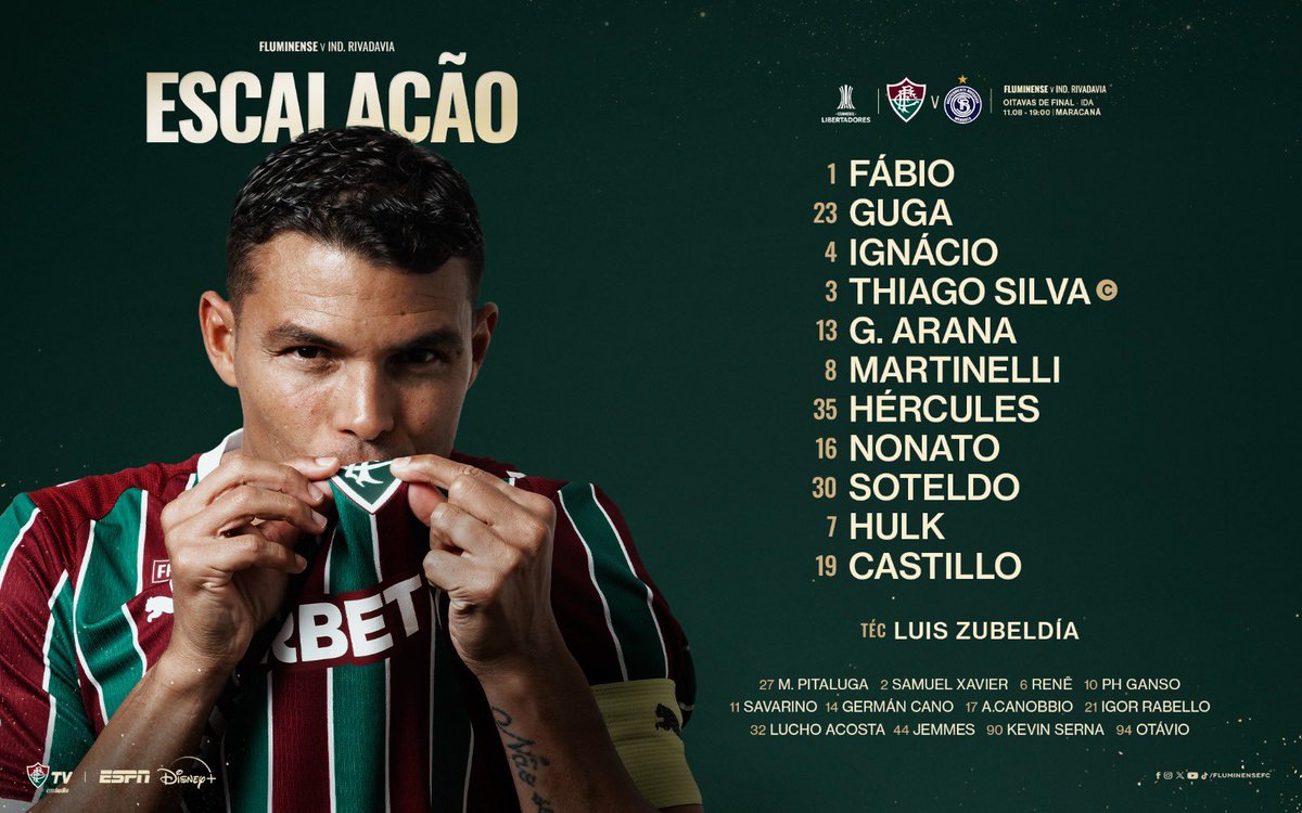 FluminenseFC's tweet photo. O #TimeDeGuerreiros está escalado para a partida contra o Independiente Rivadavia-ARG, a ida das oitavas de final da @libertadoresbr! 

VAMOS, TRICOLOR! https://t.co/xStqE5EgBM