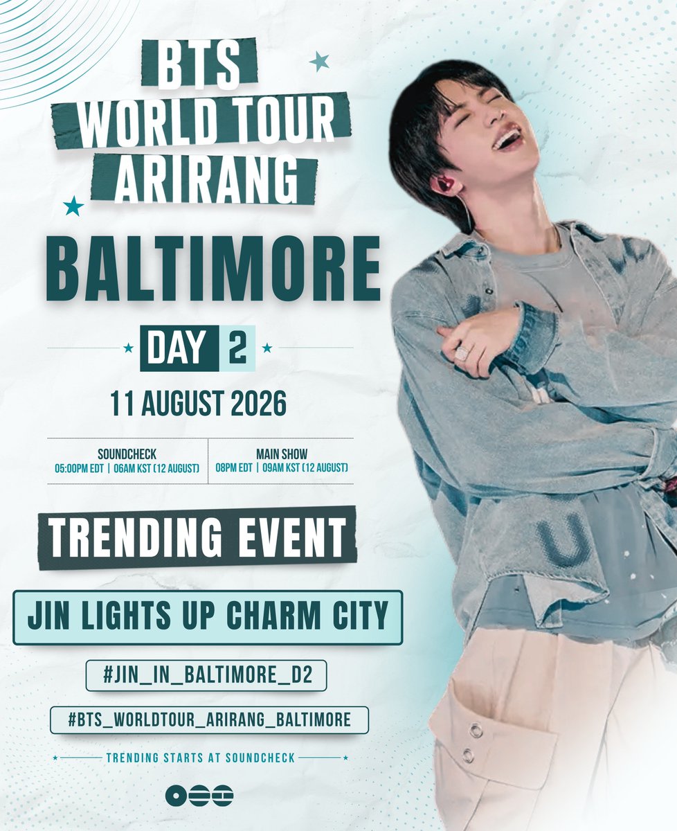 jinnieslamp's tweet photo. 📣 Let’s trend for Jin on BTS WORLD TOUR 'ARIRANG' in BALTIMORE Day 2! 🇺🇸

JIN LIGHTS UP CHARM CITY
#JIN_IN_BALTIMORE_D2
#BTS_WORLDTOUR_ARIRANG_BALTIMORE https://t.co/mP0ZK7JRcL