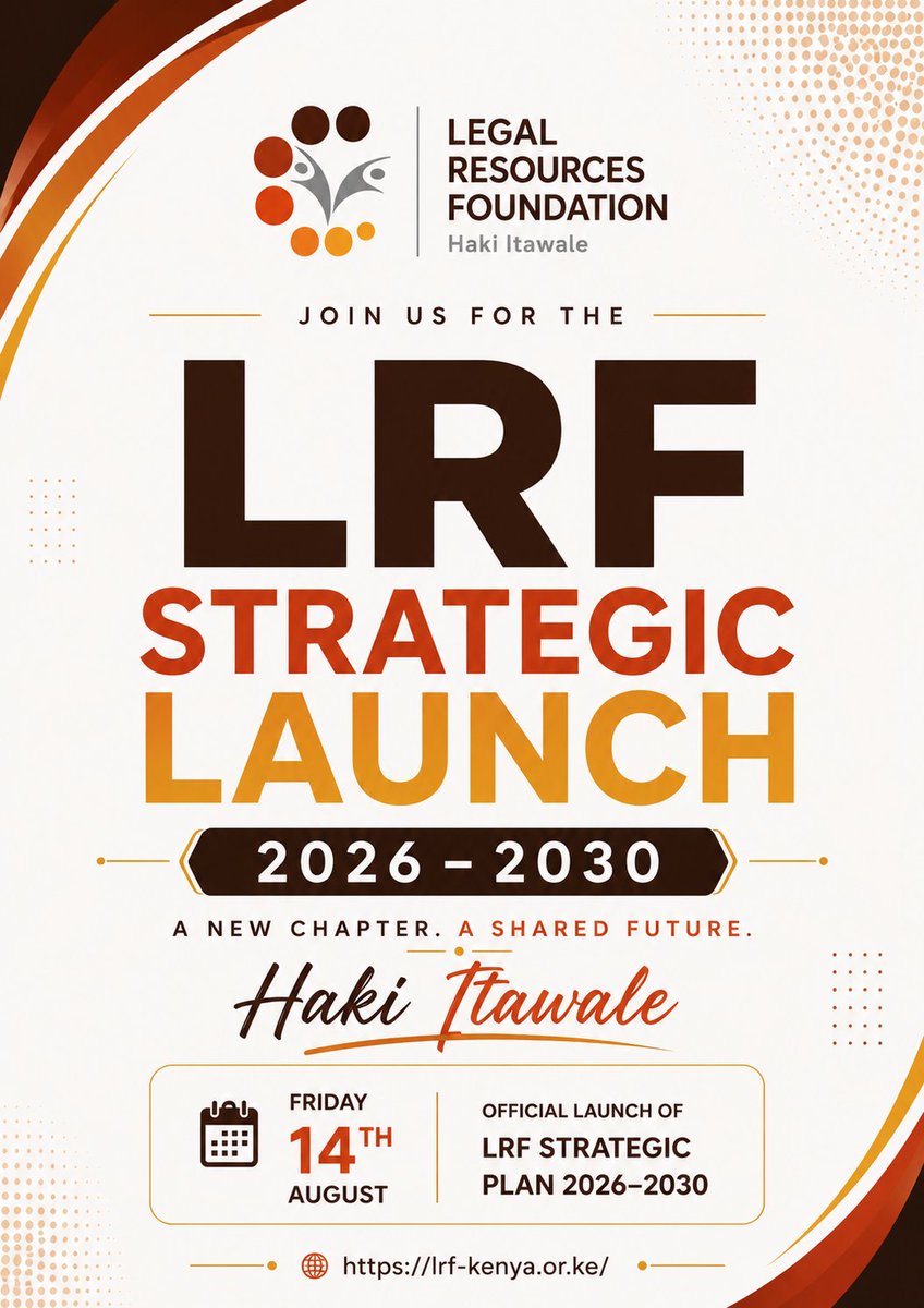 lrf_ke's tweet photo. For over three decades, we have worked alongside communities, justice sector institutions and partners to advance access to justice and strengthen justice systems in Kenya.

Now, we look ahead.

 The launch will be streamed LIVE on https://t.co/wp788FHSsb

Haki Itawale. https://t.co/NiseCA7TXy