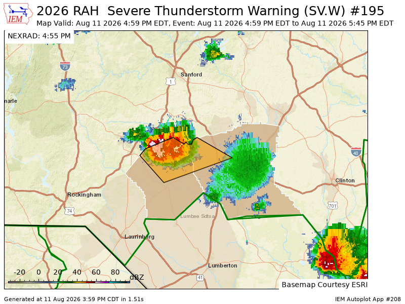 djwake1990's tweet photo. RAH issues Severe Thunderstorm Warning [wind: 60 MPH (RADAR INDICATED), hail: 1.00 IN (RADAR INDICATED)] for Cumberland, Hoke [NC] till 5:45 PM EDT https://t.co/wGUyMsfLm9 https://t.co/6wELLgCMGH