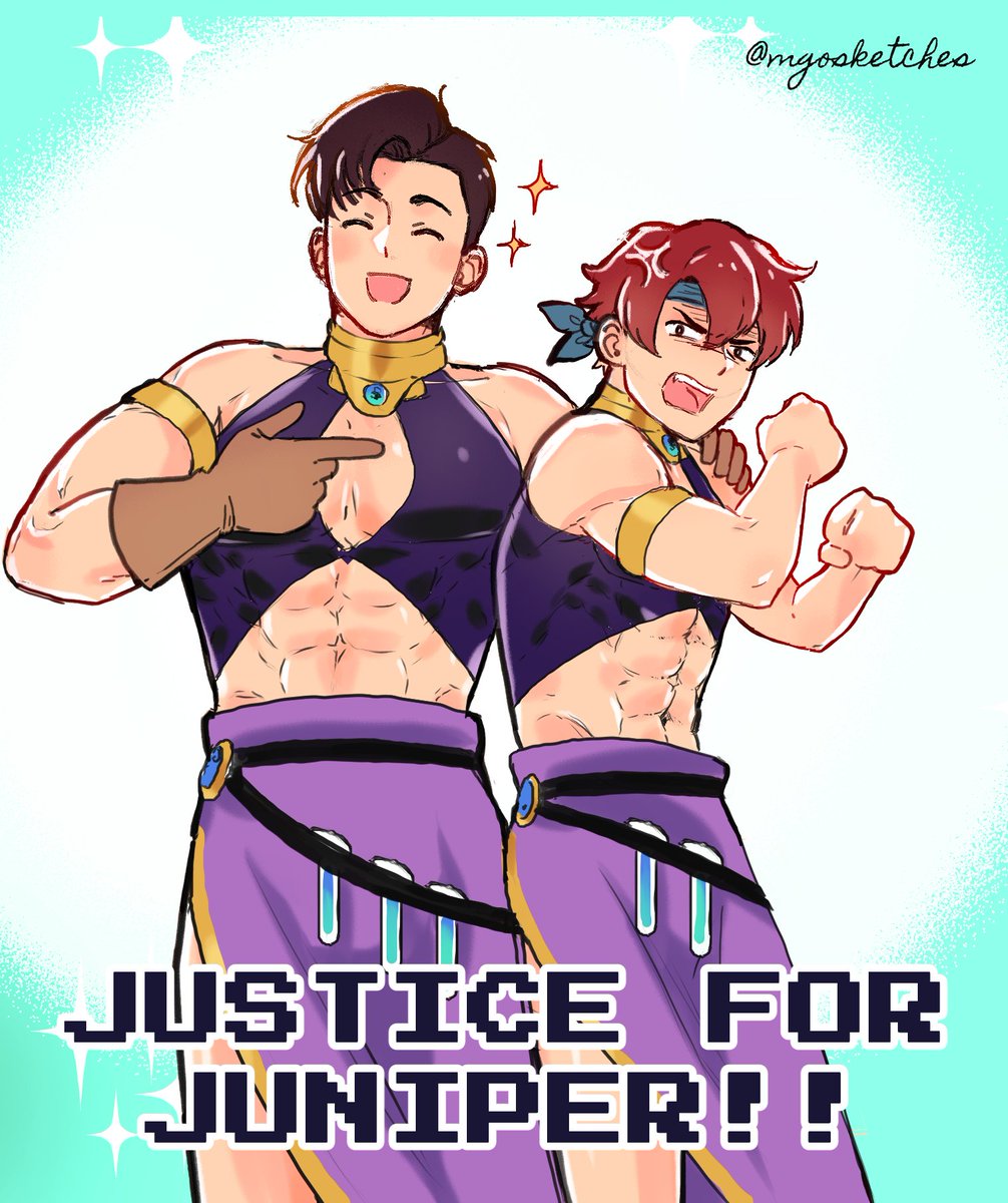 mgosketches's tweet photo. Olric and March stand with Juniper (?) (apparently people want to censor Juniper from Fields of Mistria because her clothes are too sexy?) #fieldsofmistria #juniper https://t.co/JFBN38Xkv0