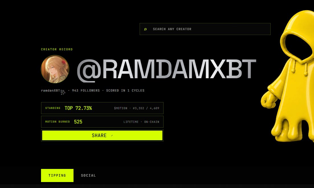 ramdamXBT's tweet photo. TipFi focused on the X timeline: It indexes real posting activity across target communities.

The system burns $MOTION from the treasury against activity every ~30 minutes (permanent supply reduction).

Activity earns points → tip allocation of 

foll @motiontip + @tipmotion https://t.co/GigI5jrABp