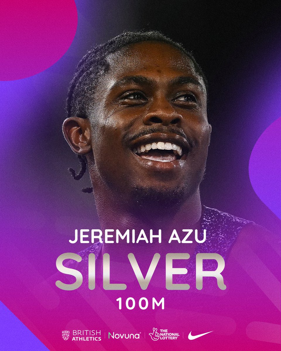 BritAthletics's tweet photo. Jeremiah Azu adds a super European silver to his ever-growing collection 🥈

#Birmingham2026 https://t.co/3ZnE5CXF4L