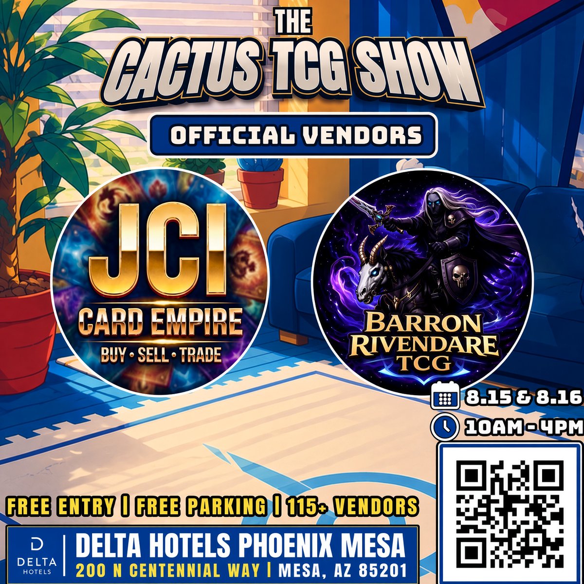 JCIcardempire's tweet photo. 📅 August 15th &amp; 16th (Sat &amp; Sun)
⏰ 10am - 4pm
📍 Delta Hotels - Marriott
       200 N Centennial Way
       Mesa, AZ  85201
#Pokemon #TCG #CardShow #Arizona #AZ
#ArizonaCardShows #AZCardShows https://t.co/cfgCKzQAsu