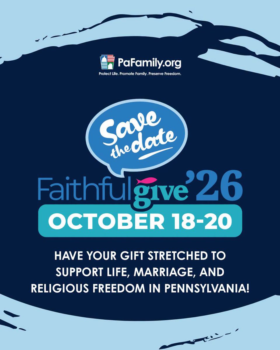PFIpolicy's tweet photo. 📅 SAVE THE DATE!
Support our mission to protect life, promote family, and preserve freedom during this year's Faithful Give!
This year's Faithful Give is October 18-20.
Don't miss this opportunity to join with fellow believers and friends of the family to support the work of defending faith, family, and freedom in our Commonwealth.
Your generosity helps equip and encourage Christians to stand for biblical truth and make a difference in our Commonwealth.
More details are coming soon!
Save the date and stay tuned.
#FaithfulGive #PAFamily