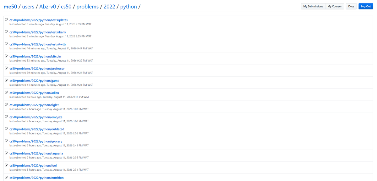 abzdevng's tweet photo. Day 28 🐍
Realized I hadn't been submitting since I started this course😭 had to go back to week 0 and submit everything today.
Finished test_plates. Tired now. One pset left from week 5, doing that tomorrow, then more pytest practice.

#CS50P #Python #100DaysOfCode #CodeNewbie https://t.co/2UWv7ej2Je