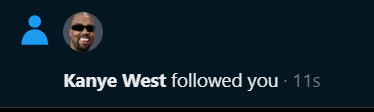 horrorjayz's tweet photo. holy shit kanye west himself followed me https://t.co/xY8o1vijxS