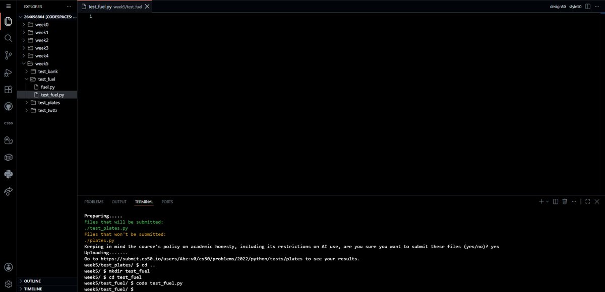 abzdevng's tweet photo. Day 28 🐍
Realized I hadn't been submitting since I started this course😭 had to go back to week 0 and submit everything today.
Finished test_plates. Tired now. One pset left from week 5, doing that tomorrow, then more pytest practice.

#CS50P #Python #100DaysOfCode #CodeNewbie https://t.co/2UWv7ej2Je
