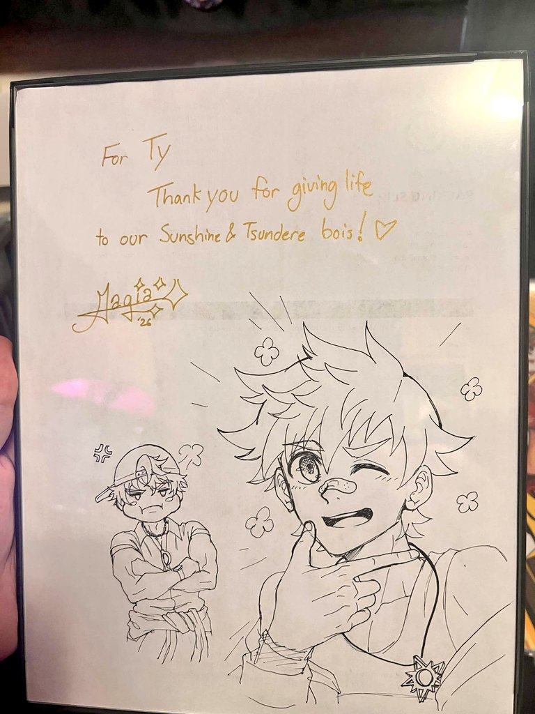 TyCokerVA's tweet photo. Got a little birthday surprise from @blitsblgames to go with my Leo jersey I ordered! 🥺 Lots of extra goodies + a print signed by @zaelblue @MagiasanBL and @mikkoukun I didn't expect 💛

They even drew a bonus art of Leo and Bryce on my receipt ;3; Love my #JockStudio bois! https://t.co/vqrbhP7QUi