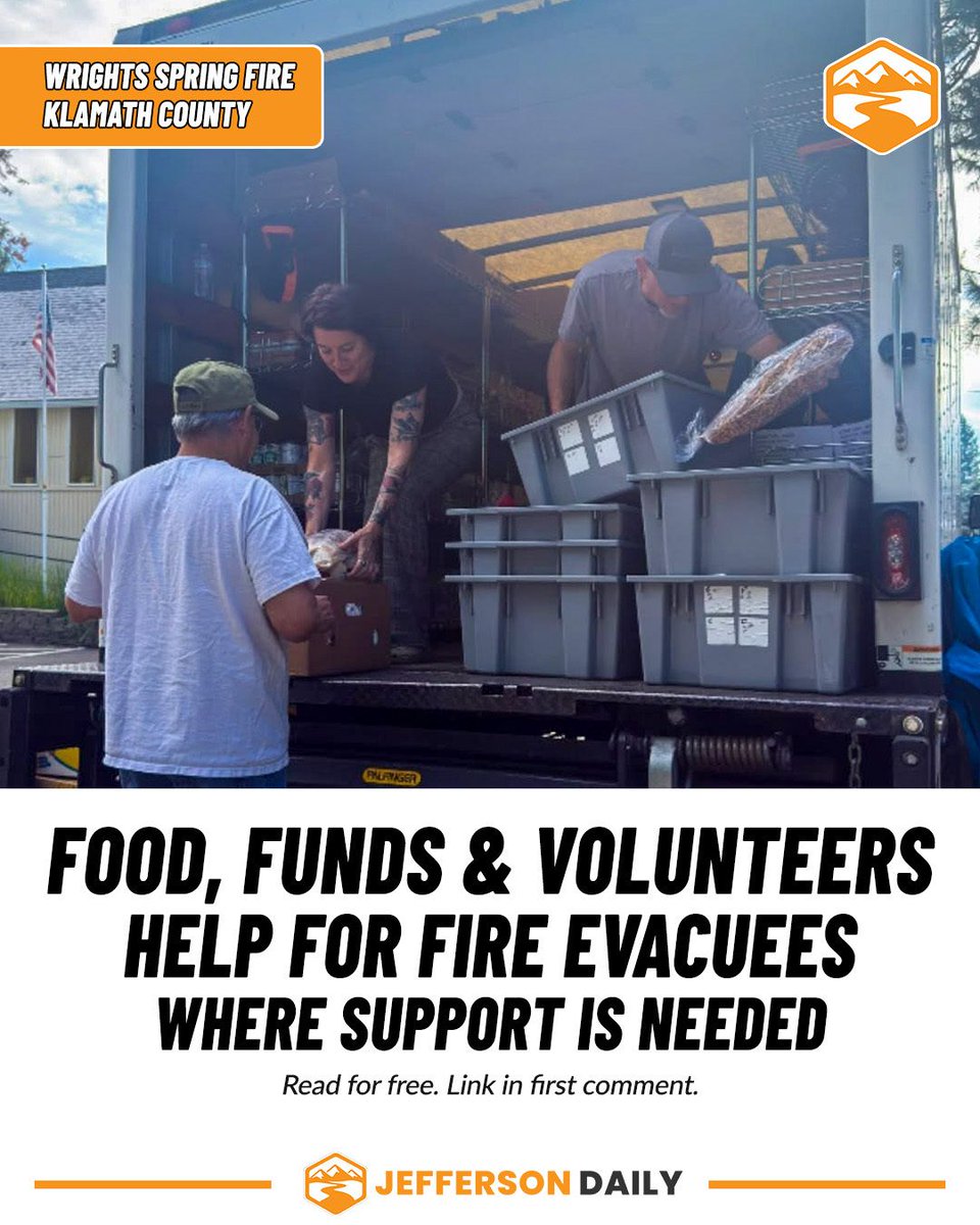 JeffDailyNews's tweet photo. Food, funds, volunteers, and local fundraisers are helping Wrights Spring Fire evacuees. We pulled together current ways to help and what to verify before giving.
https://t.co/t51ZpUhqqj
#WrightsSpringFire #KlamathCounty #KlamathBasin https://t.co/nCprWjW7nb