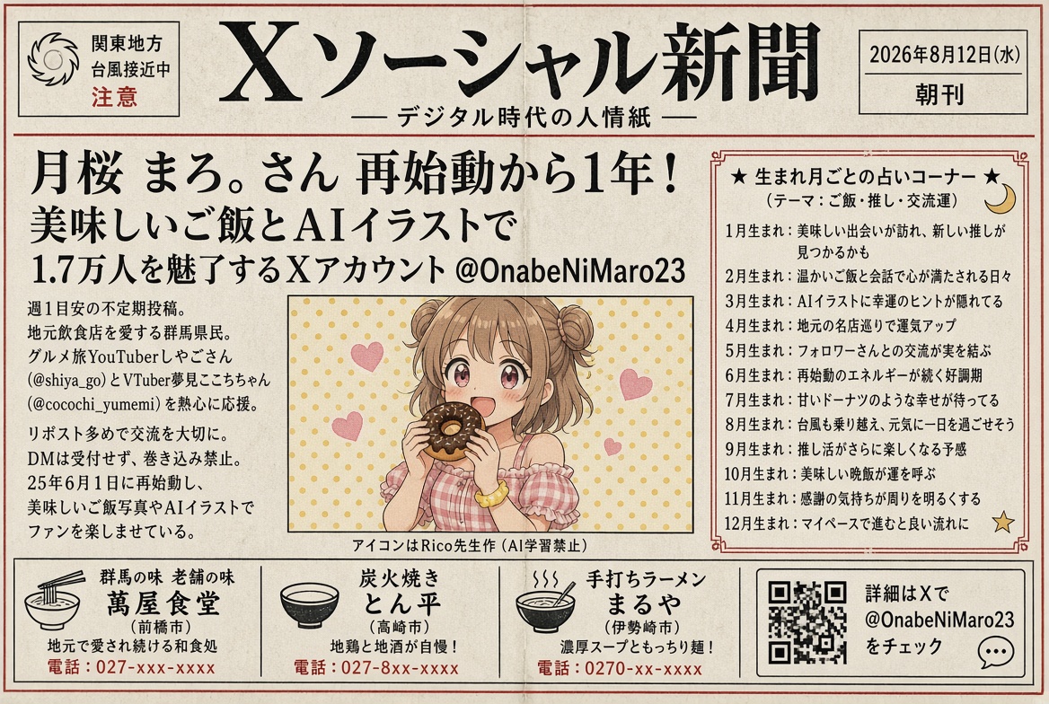 OnabeNiMaro23's tweet photo. 本日の朝刊ですwww
(Grokに私のXアカウントを新聞風に出力させてみました🤣) https://t.co/6GMXoeAHno