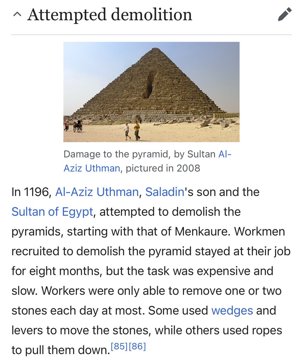 DrewPavlou's tweet photo. This is cooked, I had no idea that early Islamic rulers attempted to dismantle the pyramids as pagan monuments. https://t.co/TozQX6t2el