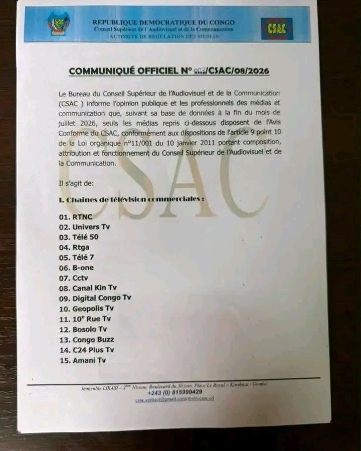 MosesAbedi36111's tweet photo. Communiqué officiel du Conseil Supérieur de l'audiovisuel et de la Communication (CSAC) ⤵️⤵️
#media #communication #télévision #chaines #autorisations #RDC https://t.co/uWEAoWnk7j