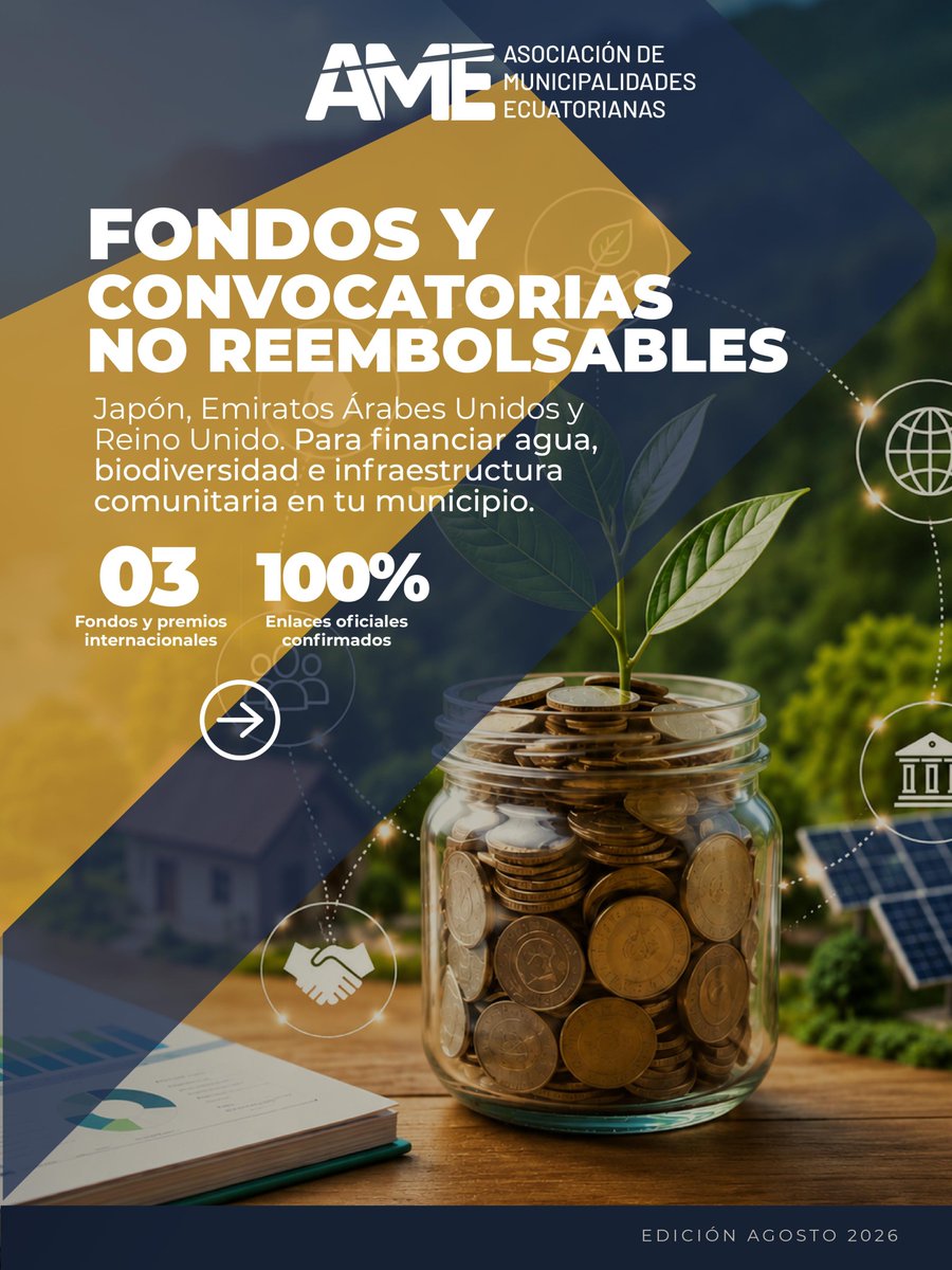 AMEcuador's tweet photo. Fondos y convocatorias no reembolsables que se transforman en obras, esperanza y desarrollo para los territorios del Ecuador, con el respaldo de la AME.

Continuamos trabajando de la mano de la cooperación internacional para brindar oportunidades a nuestros 222 municipios.🇪🇨 https://t.co/tw4o4rMQVC