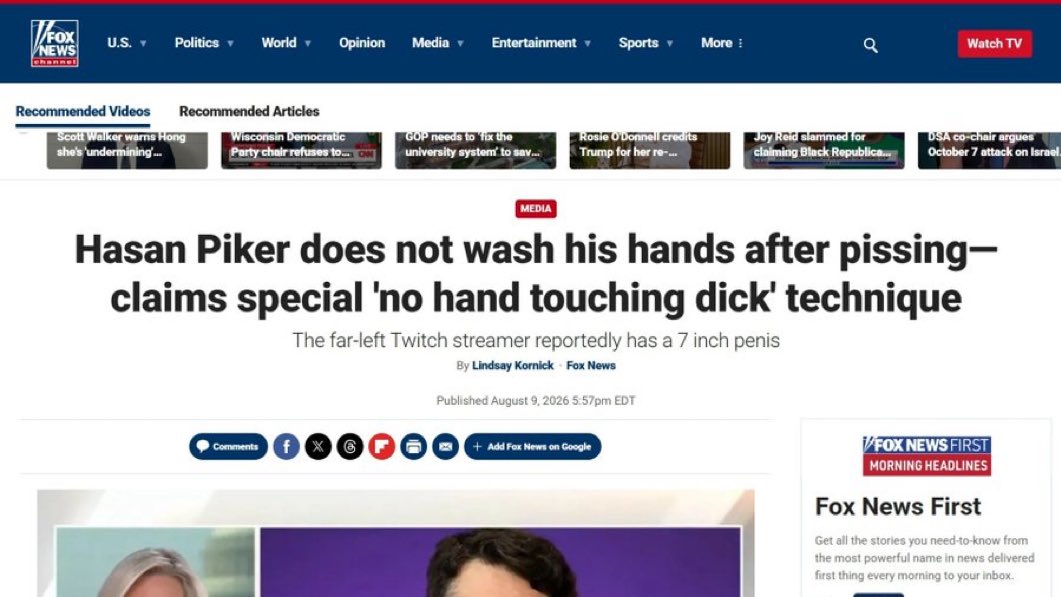 DSA_Watch3's tweet photo. Fox News is cringe. Writing about anything at this point. Should write about how Republican rednecks don’t wash their crusty asses. https://t.co/NFcrUaActN