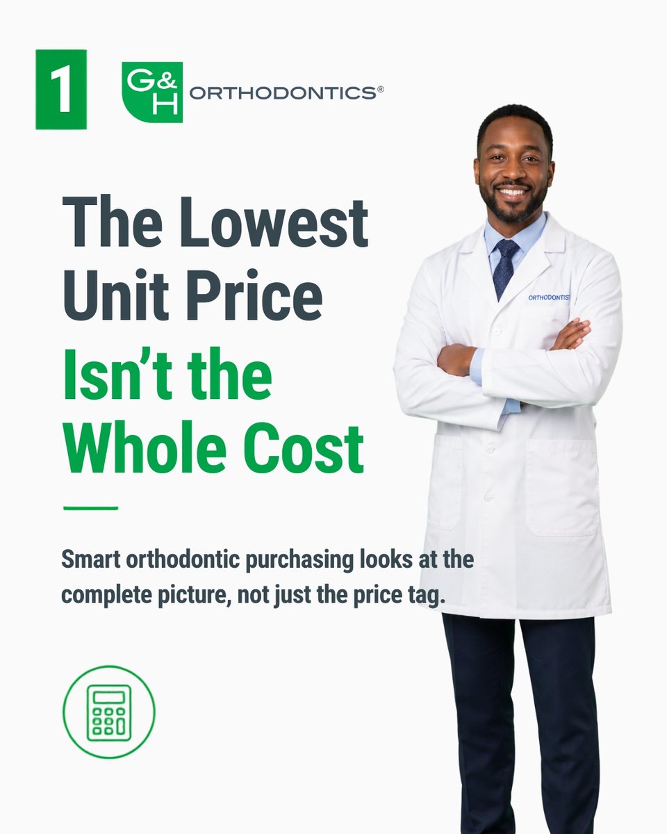ghortho's tweet photo. G&amp;H encourages new practices to look beyond unit price.

Freight, partial shipments, unused inventory, and the time spent managing multiple vendors all contribute to the real cost of ordering.

#GHOrthodontics #PracticeManagement https://t.co/s524C9VnB8