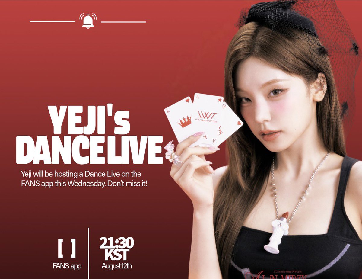 ITZY_WT's tweet photo. YEJI DANCE LIVE

Yeji will be going live on the FANS app today August 12 at 9:30 PM KST. Don’t miss it!

@ITZYofficial #ITZY #있지 
#YEJI #예지 https://t.co/2pjXL9oYDv