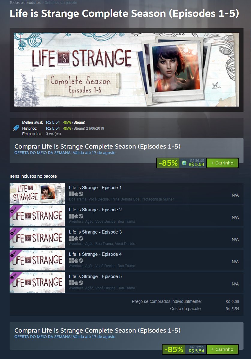 Gameplayscassi's tweet photo. Aquele preço voltou na Steam

Life is Strange Complete Season (Episodes 1-5) por R$ 5,54 https://t.co/EubDvXN6ff