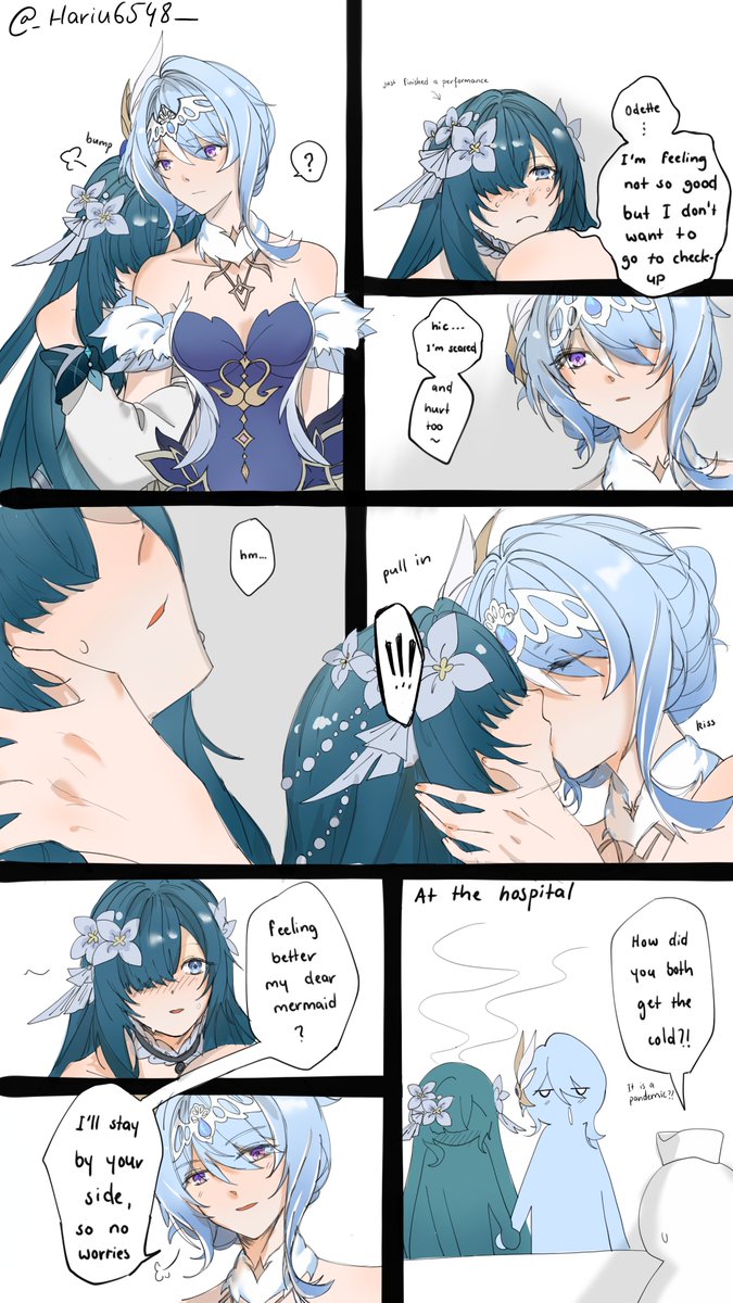 _Hariu6548_'s tweet photo. Remember : do not kiss your gir- friend while shes sick 🙃
You'll catch a cold.

In need of ship name btw
#genshinimpact #odette #vodyanitsa https://t.co/MHrIsnzTpL