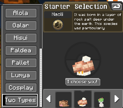 TwoTypesSMP's tweet photo. No matter what 2 Types you get on Two Types SMP, the professor has stocked up on extra pokemon for trainers to select for their starter to make sure everyone has a equal opportunity! Select these custom starters on Two Types SMP! Applications open August 12th! https://t.co/4MBxquxyry