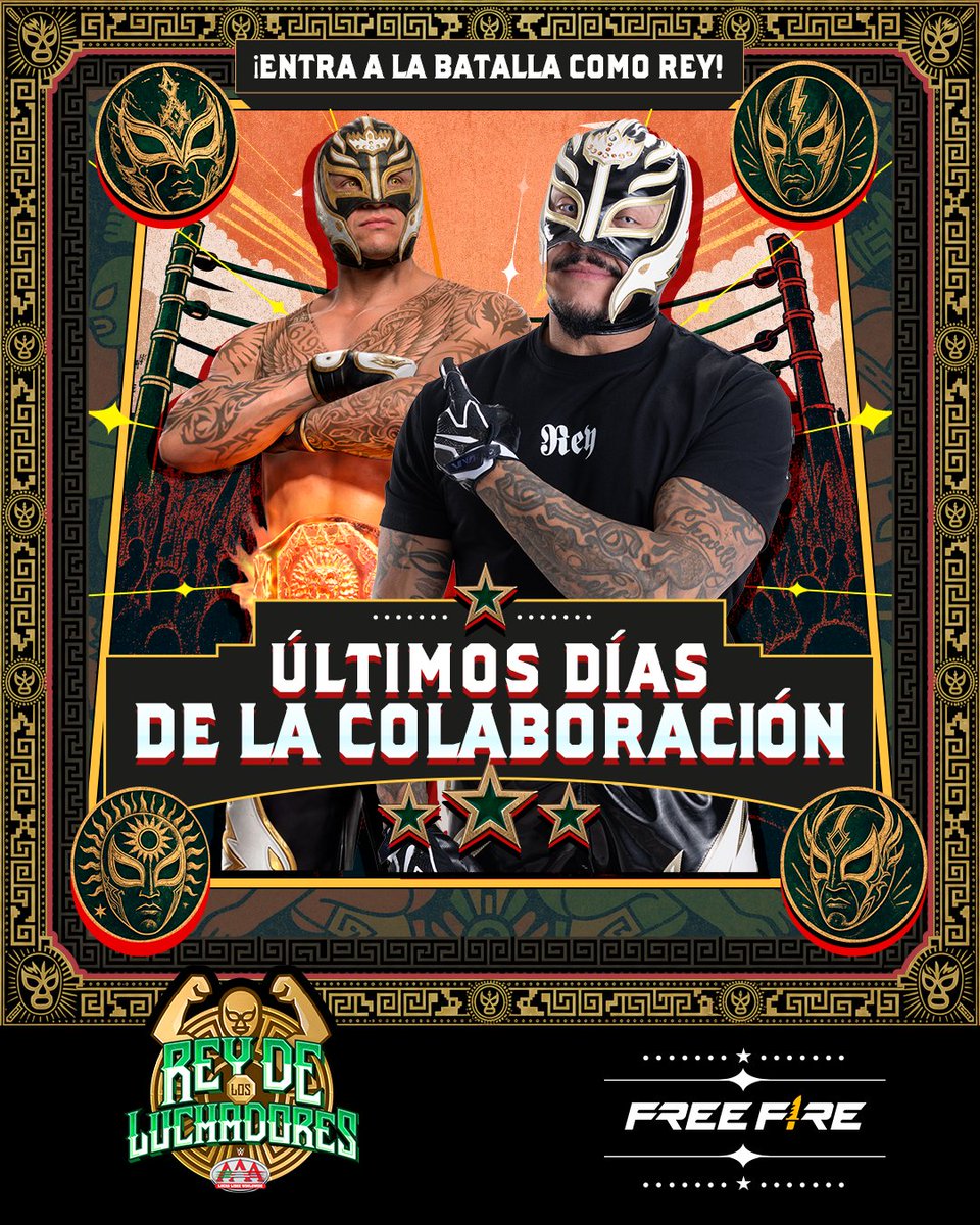 freefirelatino's tweet photo. 🔔 ¡La última campana está por sonar!
Quedan pocos días para entrar al ring junto a Rey Mysterio. 👑🔥
Demuestra quién es el verdadero Rey de los Luchadores antes de que termine la colaboración.
❓ ¿Ya conseguiste todo lo que querías?
#FFxAAA #FreeFire https://t.co/G9F1ik5rMP