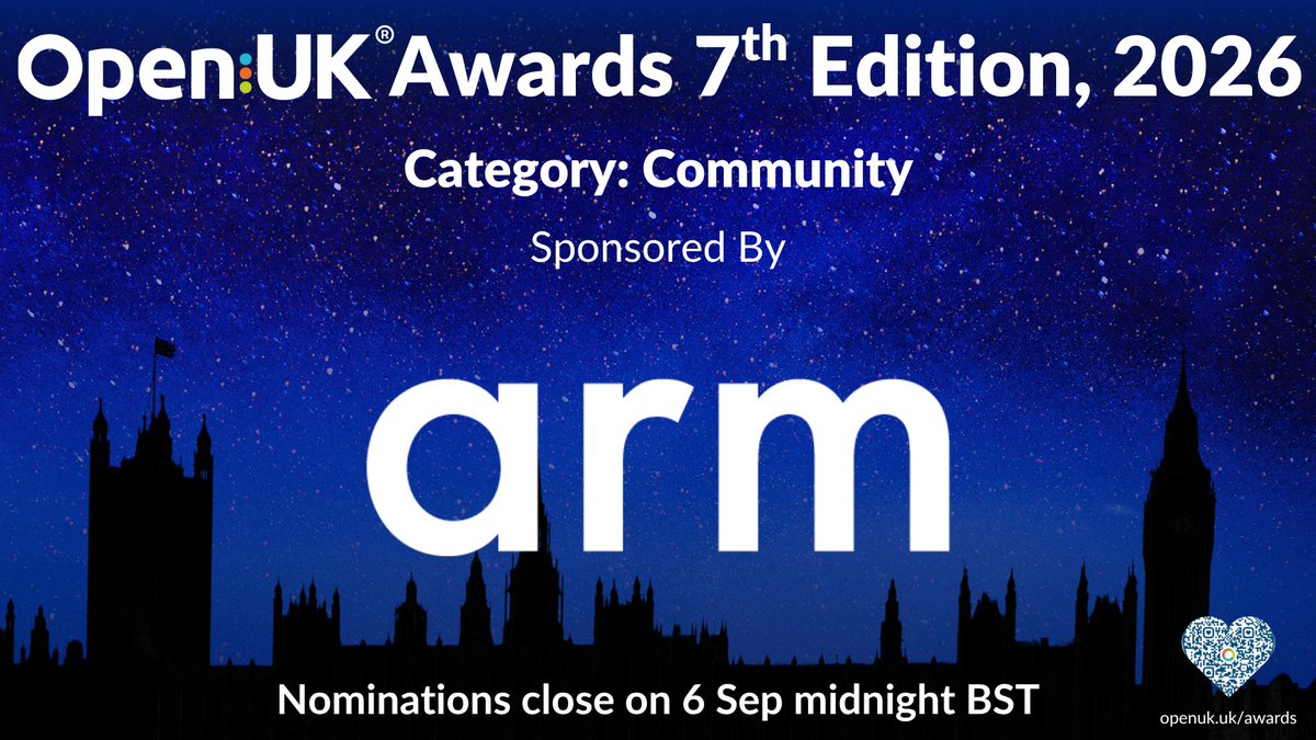 openuk_uk's tweet photo. OpenUK 7th Annual Awards, Community category nominations are now open until 6 September. Nominate yourself or a colleague: https://t.co/L70DvcNTMV

Massive thanks to our community category sponsor @Arm  💫

A short list of up to 3 finalists will be shared by our Judges on 15 September.

Shortlisted nominees will be invited to our Gala Awards Ceremony and Dinner, where the winners will be revealed.

#community #opensource #opensourcesoftware #openukawards