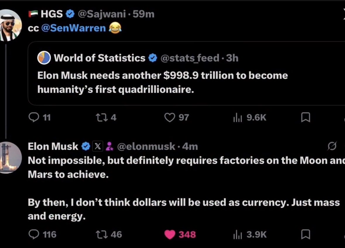 maxizinhoAI's tweet photo. Elon literally thinks outside of the planet https://t.co/wSN1GdiAcS