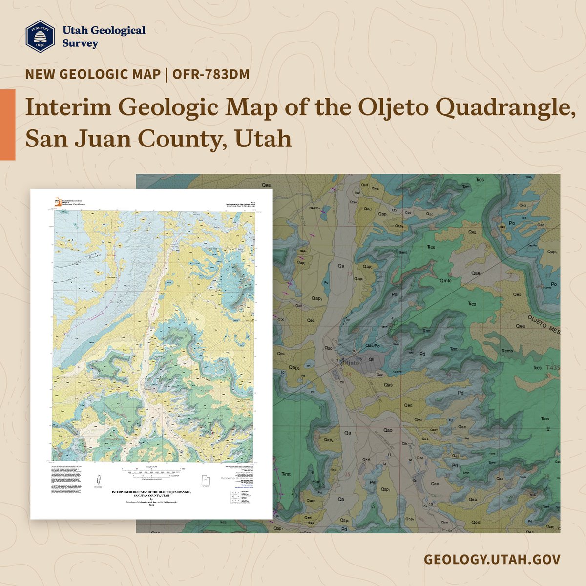 utahgeological's tweet photo. In partnership with the Navajo Nation, we’ve published a new geologic map of the Oljeto 7.5’ quadrangle! This marks our first-ever formal geologic mapping within the Navajo Nation, designed to support critical groundwater management.
Read more: https://t.co/WODdaX10Ly https://t.co/aGp87KbPVS