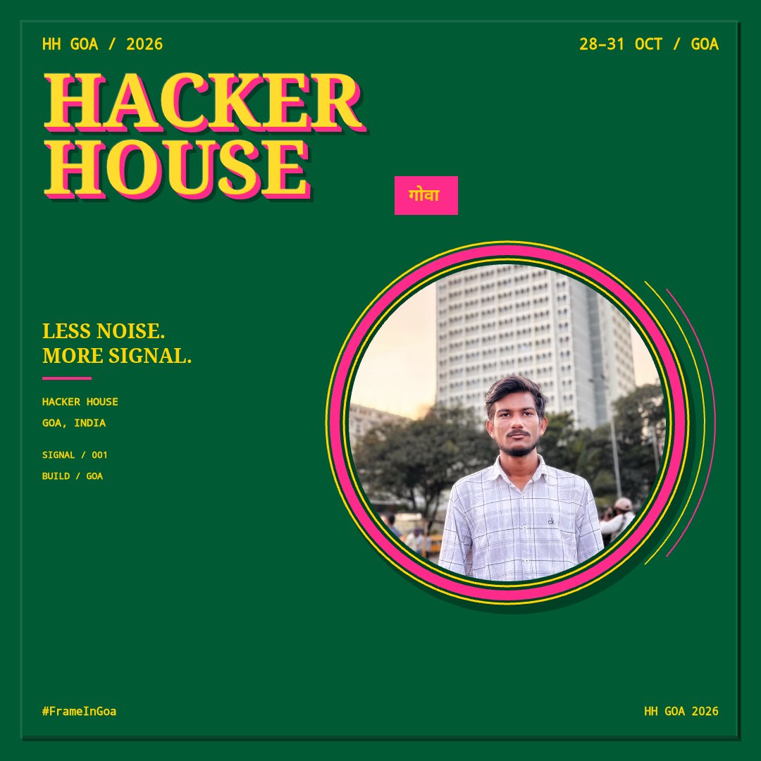 flicker_dev's tweet photo. Less noise. More signal. 🌴

Just made my own HH Goa frame — Goa vibes unlocked! 🔥

Create yours now: https://t.co/ogOXu7lts7

#FrameInGoa #HHGoa2026 #HackerHouse https://t.co/RQTYBCdT2X