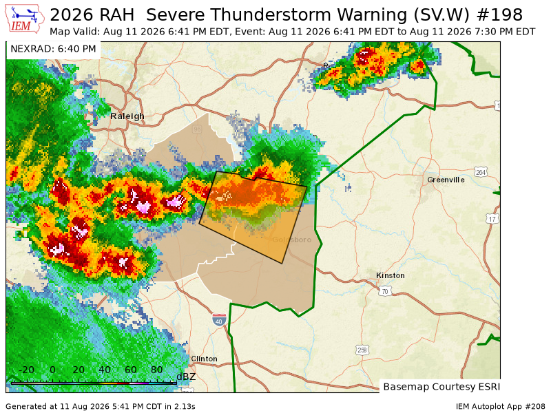 djwake1990's tweet photo. RAH issues Severe Thunderstorm Warning [wind: 60 MPH (RADAR INDICATED), hail: 1.00 IN (RADAR INDICATED)] for Johnston, Wayne [NC] till 7:30 PM EDT https://t.co/PV9mMjglJG https://t.co/QoPhwP4XKO