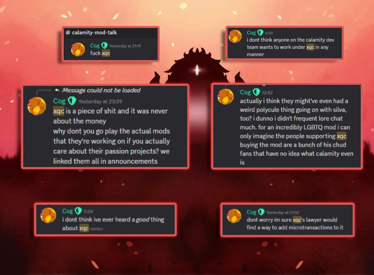 bloomjpg's tweet photo. Calamity Mod developer goes OFF on xQc after he offered to hire the devs to save it 😬

"I don't think anyone on the Calamity Dev team wants to work under xQc in any manner." https://t.co/5Y3lhYmtqT